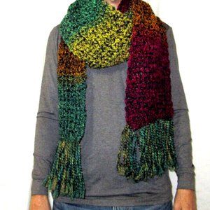 Men Women MultiColor Scarf 140x8 Long/Wide Handmade Crochet Knit Chunky Winter